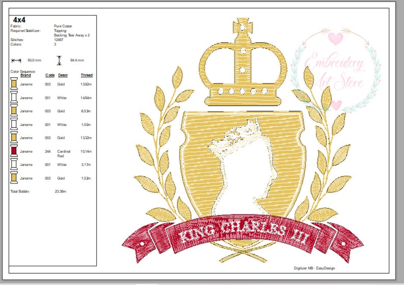 The King Charles III 2022 Royal Embroidery Machine Design Etsy