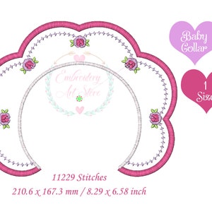 Flowers with Rose Baby Collar Machine Embroidery Design, Applique Baby Collar Pattern, floral Removable collar, Instant Download