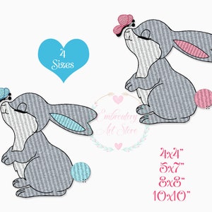 Butterfly with Easter Bunny Embroidery Design, Cute Baby Rabbit Design, Peter Rabbit Embroidery Design Digital Download, 4 Sizes Design