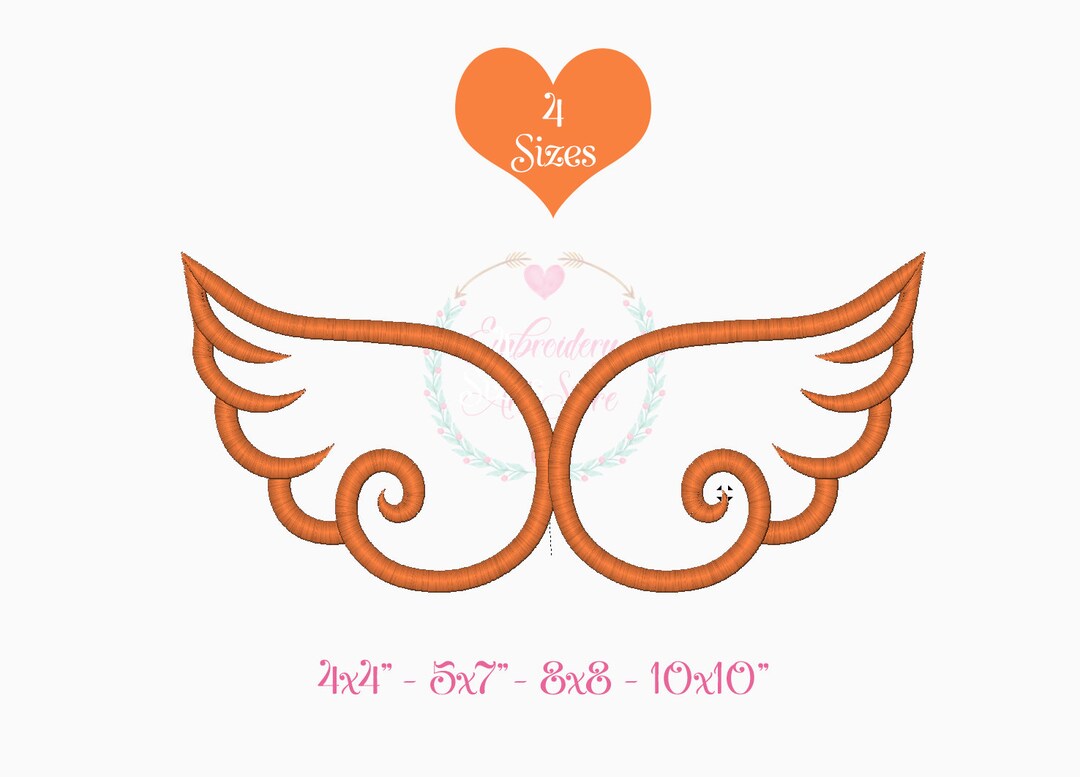 Curly Angel Wings Applique Embroidery Designs Angel Embroidery Design