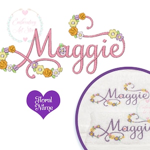 Floral Personalized Name Design Embroidery Machine Embroidery Designs, Desired size , Flowers Embroidery Font, Digital Download