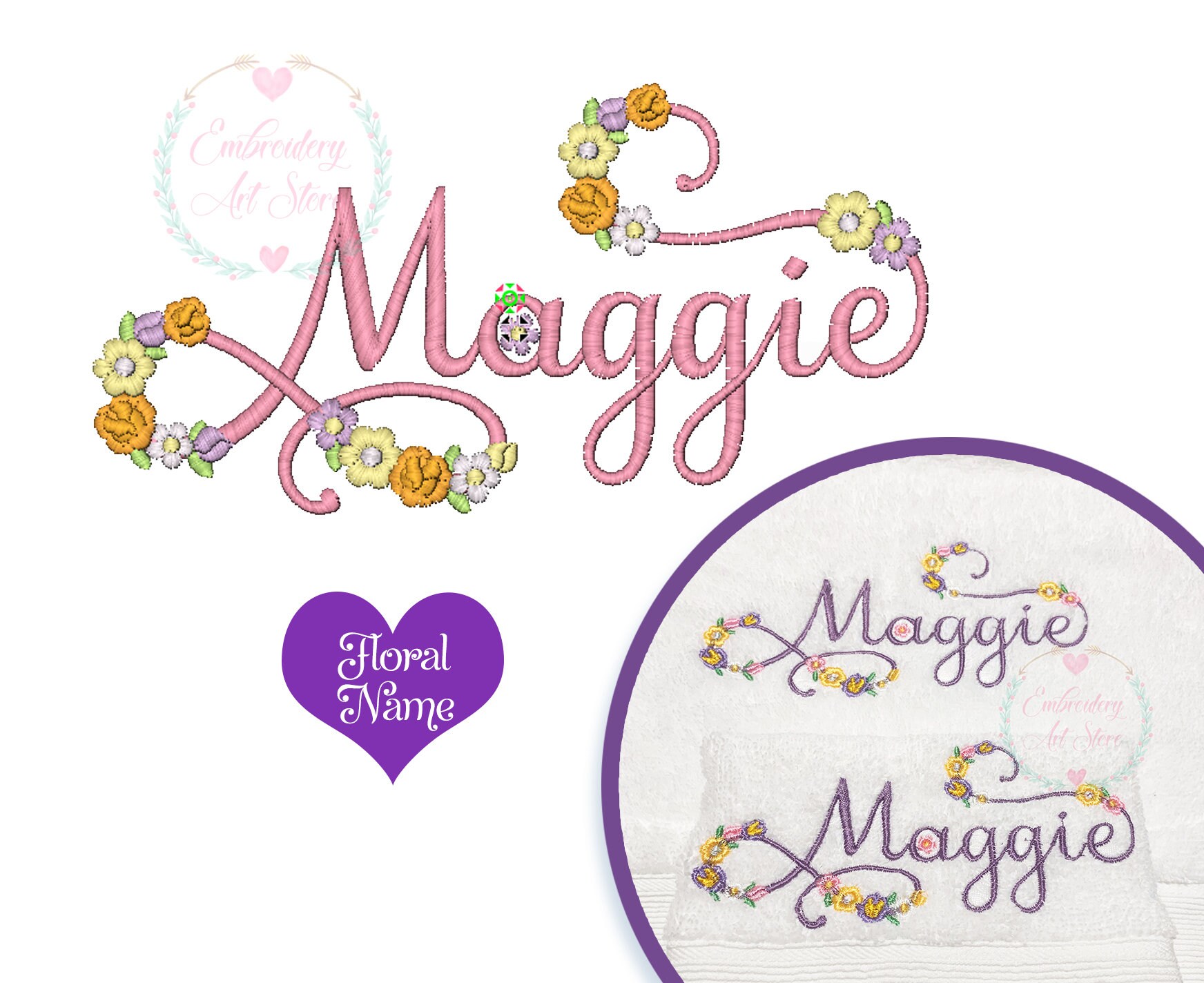 Floral Personalized Name Design Embroidery Machine Embroidery Designs, Desired size , Flowers Embroidery Font, Digital Download