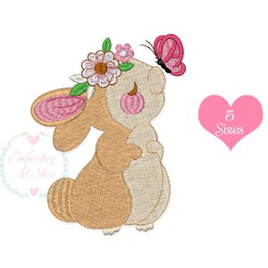 Butterfly with Easter Bunny Embroidery Design, Cute Baby Rabbit Design, Peter Rabbit Embroidery Design Digital Download, 4 Sizes Design