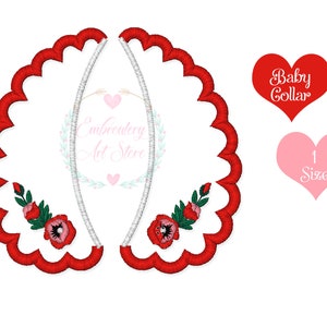 Poppy with Flowers Baby Collar Machine Embroidery Design, Applique Baby Collar Pattern, Faux Round Collar, Instant Download