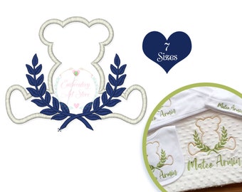 Cute Bear with Leaf Applique Machine Embroidery Design, Sweet Teddy Bear Applique Embroidery Design, Bear Face, 7 Sizes, Instant Download,