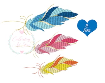 Colorful Feather Machine Embroidery Design, 5 Sizes, Instant Digital Download