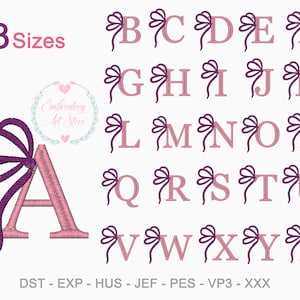 Bow Alphabet Font Embroidery Design - Monogram Machine Embroidery - Monogram Letter Machine Embroidery Designs - 3 Sizes - Instant Download