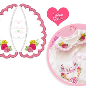 Roses Baby Collar Machine Embroidery Design, Applique Baby Collar Pattern, Faux Round Collar, Instant Download