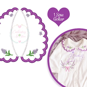 Mini Lavander with Flowers Baby Collar Machine Embroidery Design, Applique Baby Collar Pattern, Faux Round Collar, Instant Download