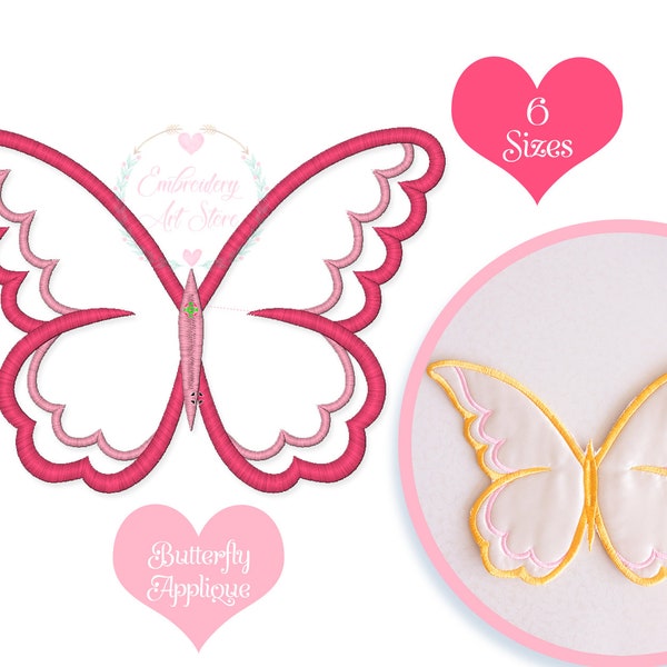 Applique Butterfly Machine Embroidery, Cute Butterfly Design, Colorful Embroidery Instant Download, 6 Sizes