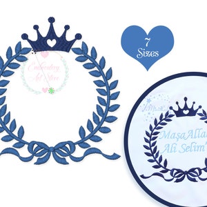 Leaf Frame with Heart Crown Embroidery Design, Monogram frame embroidery design machine embroidery pattern, Laurel wreath Crown, 7 Sizes