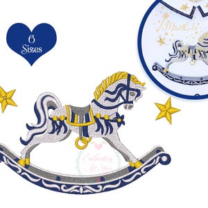 Horse with Star Embroidery Design, Rocking Horse Design For Machine Embroidery, instant digital download pattern, Baby Horse, 6 Sizes