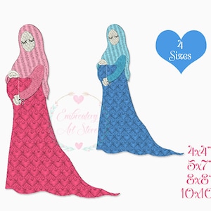 Muzułmańskie kobiety w ciąży - Arab Mommy Machine Embroidery Design - Muzułmańska sylwetka haftowana - Brzuch ciążowy Natychmiastowe pobranie - 4 rozmiary