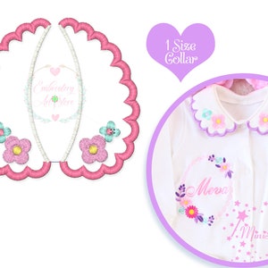 Daisy with Flowers Baby Collar Machine Embroidery Design, Applique Baby Collar Pattern, Faux Round Collar, Instant Download