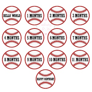 Baseball Baby Monthly Milestone Photo Markers, Baseball Baby Months  Machine Embroidery, Baby First Year, Baby Milestone, Instant Download
