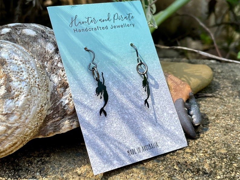 Mermaid Dangle Black Earrings Little Mermaid Party Earrings Jewellery For Mermaid Party Cute Earrings A Gift For Her mermaid Jewelry