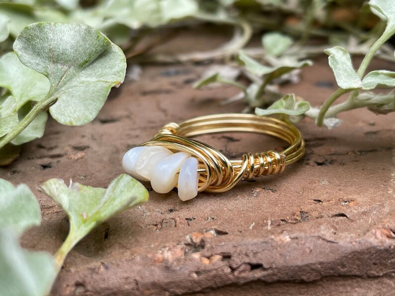 Mother of Pearl Gold Wire Ring Gold Mermaid Ring Mermaid Ocean Ring 21st Birthday Gift For Her Nautical Bridesmaid Gifts