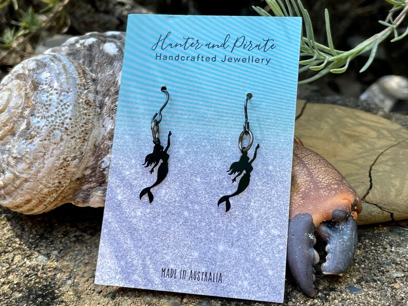 Mermaid Dangle Black Earrings Little Mermaid Party Earrings Jewellery For Mermaid Party Cute Earrings A Gift For Her mermaid Jewelry
