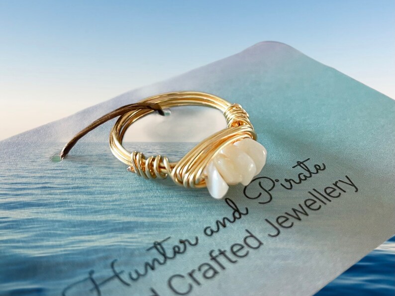 Mother of Pearl Gold Wire Ring Gold Mermaid Ring Mermaid Ocean Ring 21st Birthday Gift For Her Nautical Bridesmaid Gifts