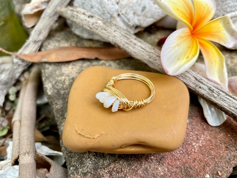 Mother of Pearl Gold Wire Ring Gold Mermaid Ring Mermaid Ocean Ring 21st Birthday Gift For Her Nautical Bridesmaid Gifts