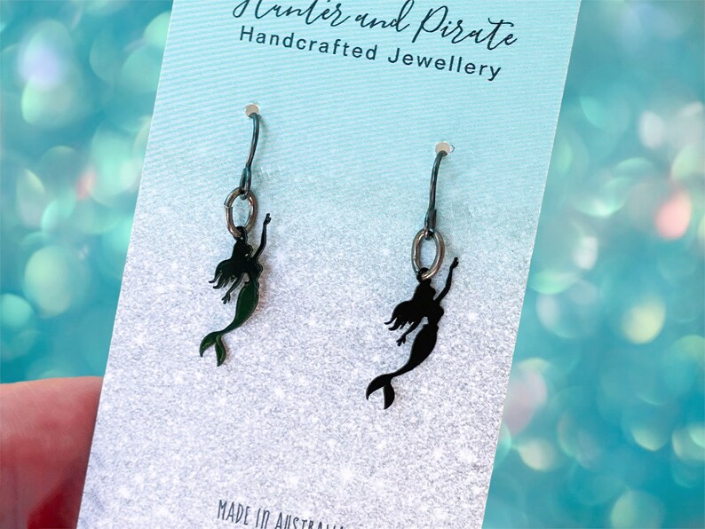 Mermaid Dangle Black Earrings Little Mermaid Party Earrings Jewellery For Mermaid Party Cute Earrings A Gift For Her mermaid Jewelry