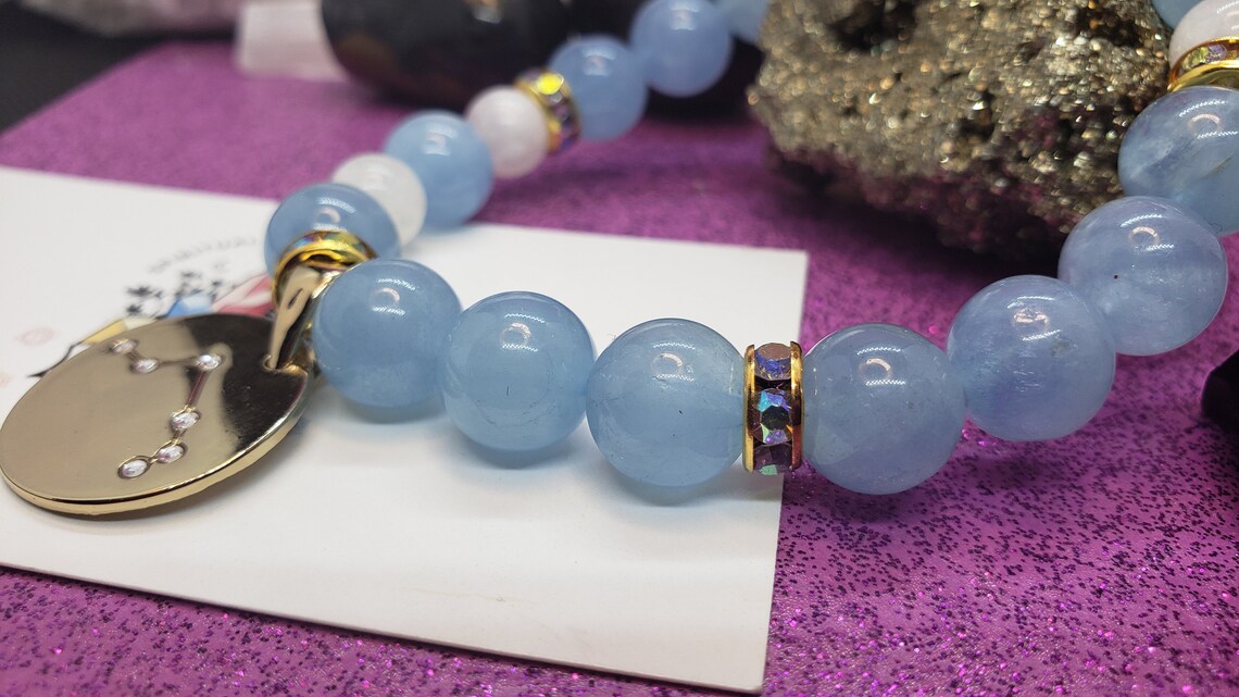 Aquamarine and Moonstone With Aries Charm Etsy