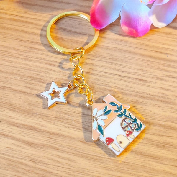 Porte clef Maison foret, cottage core sorcière , champignon ,  porte clé original kawaii, cadeau anniversaire Saint Valentin