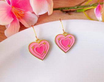 Pink heart earrings, star earrings, original kawaii earrings, birthday gift, Christmas