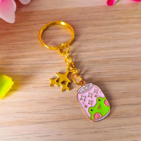 Porte clef grenouille, canette étoile, porte clé original kawaii, cadeau anniversaire Saint Valentin, fête des mères