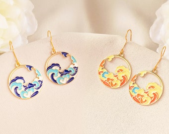 Kanagawa Wave earrings, Japanese earrings, original kawaii earrings, birthday gift