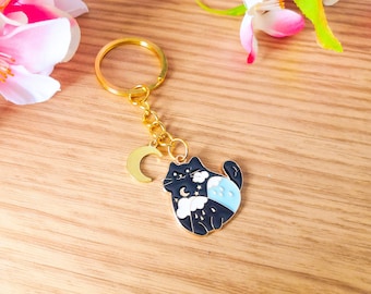 Porte clef Chat lune, Neko étoile, porte clé original kawaii, cadeau anniversaire Saint Valentin, fête des mères