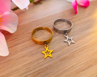 Dangling star ring, adjustable gold or silver ring, original kawaii ring, Valentine's Day birthday gift