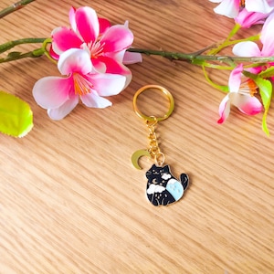 Cat moon key ring, Neko star, original kawaii key ring, Valentine's Day birthday gift, Mother's Day image 3