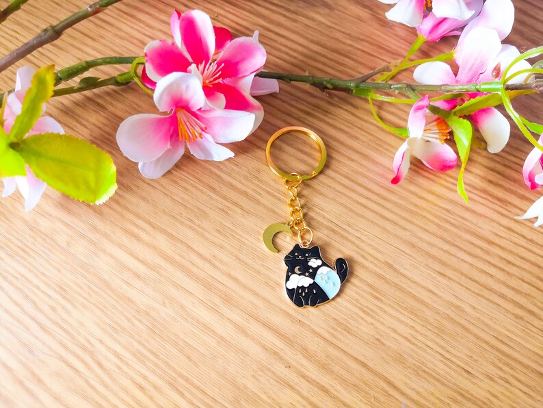 Cat moon key ring, Neko star, original kawaii key ring, Valentine's Day birthday gift, Mother's Day image 3