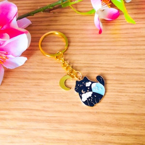 Cat moon key ring, Neko star, original kawaii key ring, Valentine's Day birthday gift, Mother's Day image 2