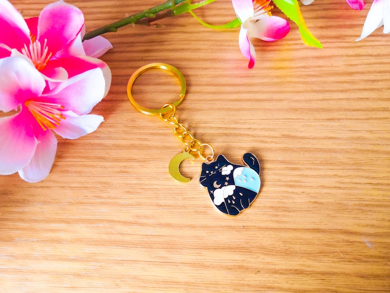 Cat moon key ring, Neko star, original kawaii key ring, Valentine's Day birthday gift, Mother's Day image 2