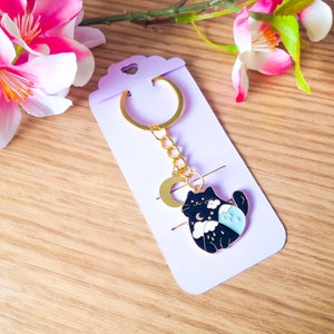 Cat moon key ring, Neko star, original kawaii key ring, Valentine's Day birthday gift, Mother's Day image 5