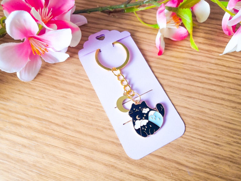 Cat moon key ring, Neko star, original kawaii key ring, Valentine's Day birthday gift, Mother's Day image 5