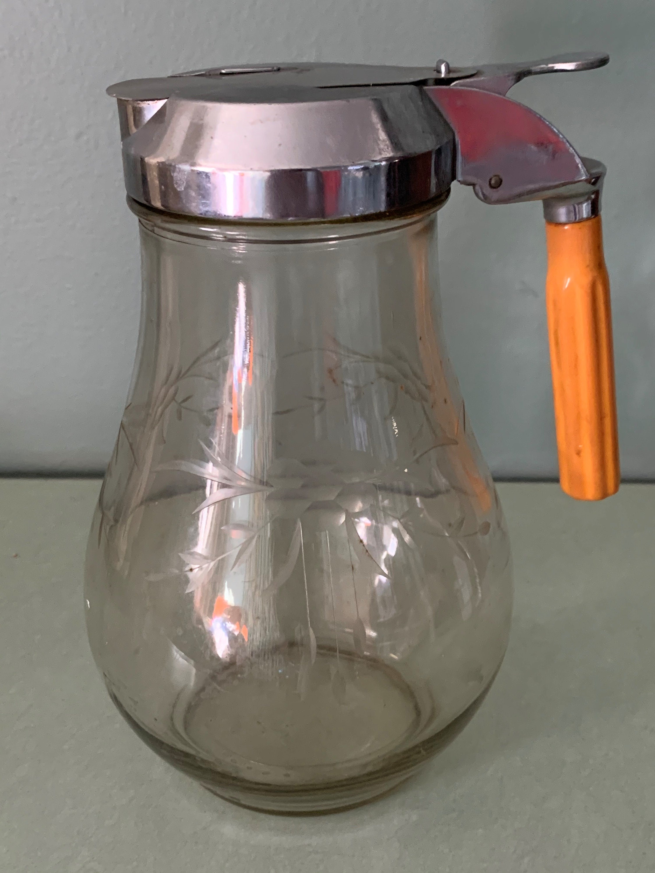 Large Etched Glass Maple Syrup or Sugar Dispenser with Etsy