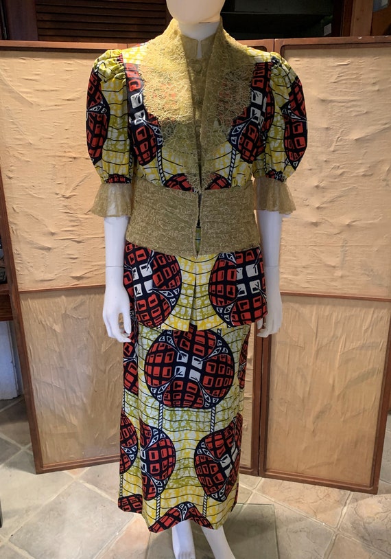 African Cotton Print and Lace Dress by Parisian De
