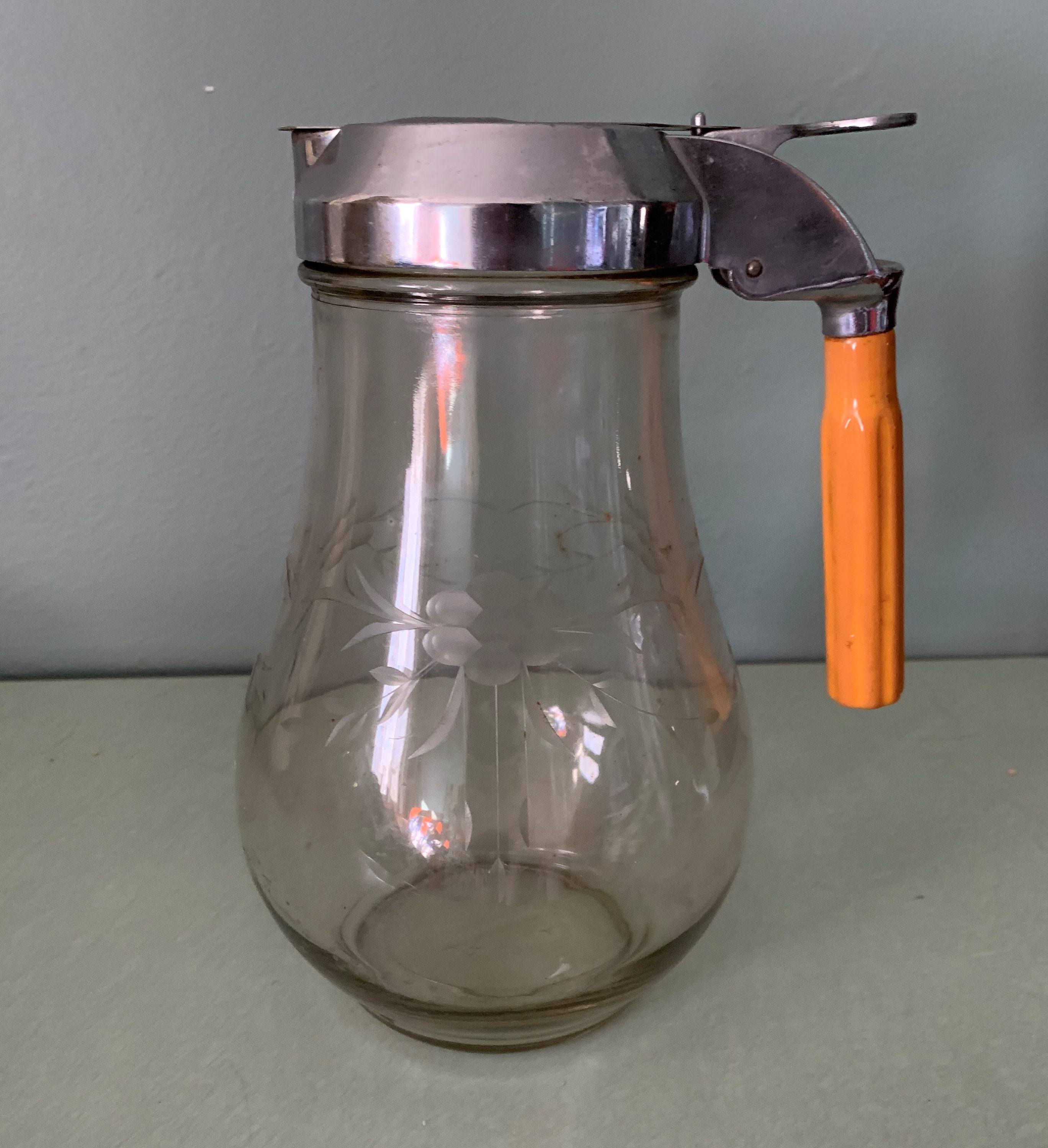 Large Etched Glass Maple Syrup or Sugar Dispenser with Etsy