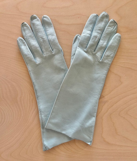 Grandoe light blue leather gloves vintage 1950s o… - image 1
