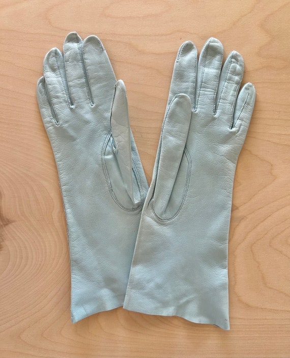 Grandoe light blue leather gloves vintage 1950s o… - image 2