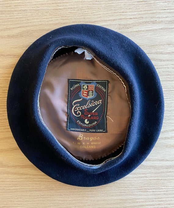 Bruyas vintage dark navy blue French beret made in