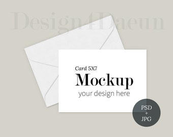 Simple, Gray, Greeting Card Mockup, Invitation Mockup, Envelope Mockup White Background, Digital Photo Psd Mockup with Smart Object , Card
