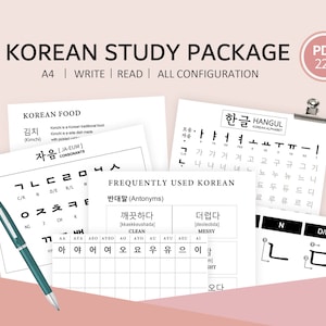 Korean Study Starter Pack | Hangul Printable | Hangul Writing Worksheet | Hangul Chart | Korean Alphabet | Learning Korean | Hangeul writing