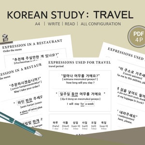 Pakiet startowy do nauki języka koreańskiego | Nauka koreańskiego dla początkujących | Ćwiczenia pisania w Hangul | Zeszyt ćwiczeń do druku po koreańsku | Podstawy koreańskiego w podróży