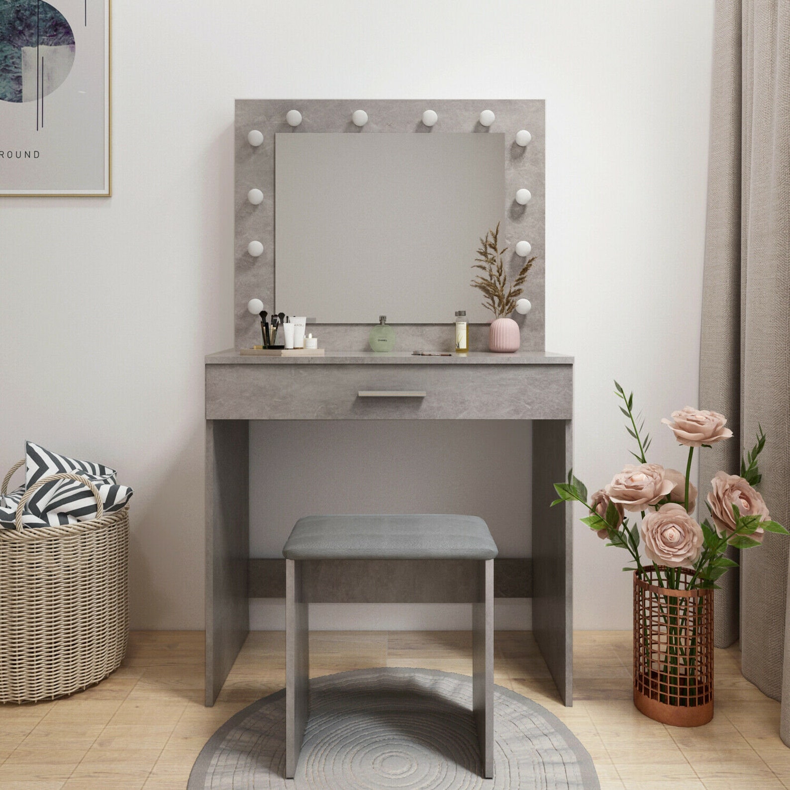 Modern Dressing Table Makeup Desk w/LED Lighted Mirror & Etsy