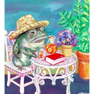 Toby Toad Tea Party Gouache Painting, High Quality Archival Frog Art Print (original size)