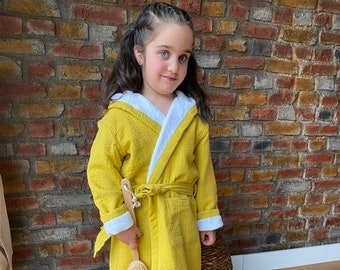 Personalized Mustard Child Bathrobe, Unisex Organic kids robes, Bamboo Children Bathrobe, Natural soft Clothing, Birthday gift